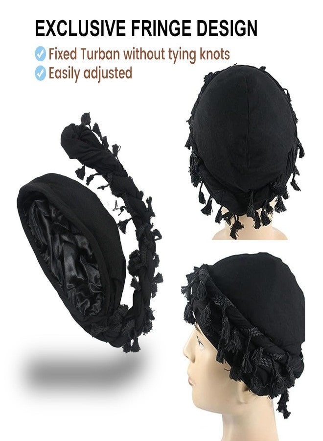 LUHOHI Turban Durag for Men Head Wraps Scarf Kings Crowning Satin Silk Lined Cap Head Pre Tied Pretied Turbines Halo Twist Turban Bonnets for Sleeping Locs Dread Headwraps Hair Hat Coverings, Black - Image 3